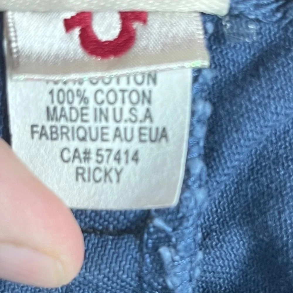 True Religion Ricky Super T Pants Mens 38 Blue Black Contrast Stitch Made in USA